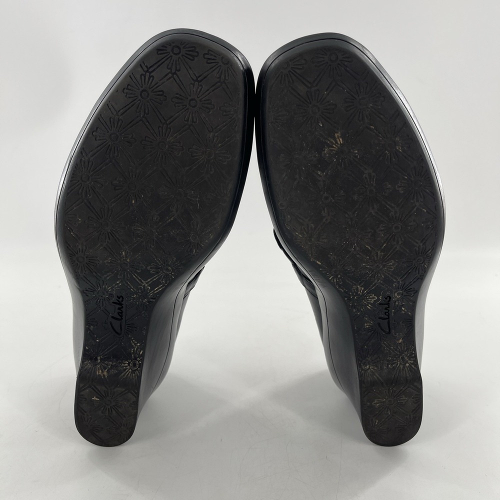 Clarks Leather Mary Jane Pumps Slip On Wedge Heel 8 M Womens Emeraldsea Black - Picture 12 of 16